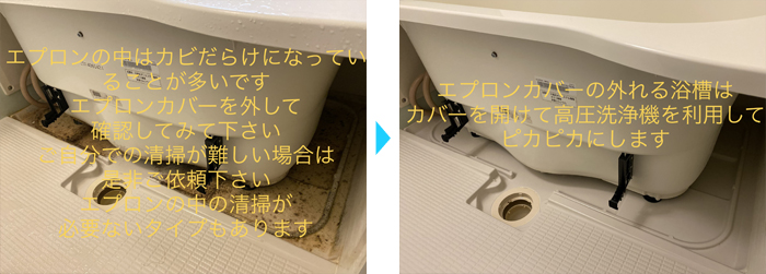 埼玉県三郷市のお客様　浴槽エプロンカバー内部のクリーニング施工例